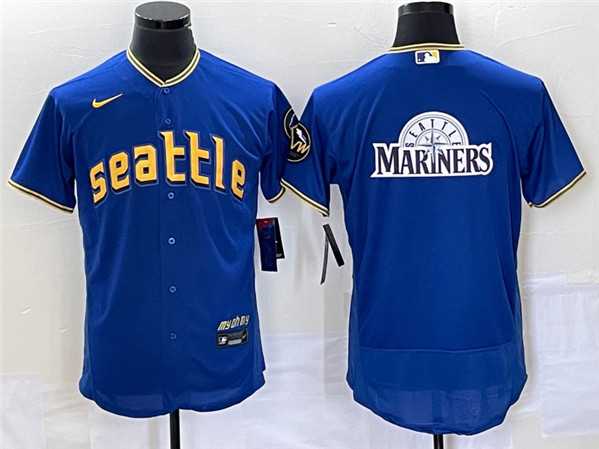 Men%27s Seattle Mariners Royal Team Big Logo 2023 City Connect Flex Base Stitched Jersey